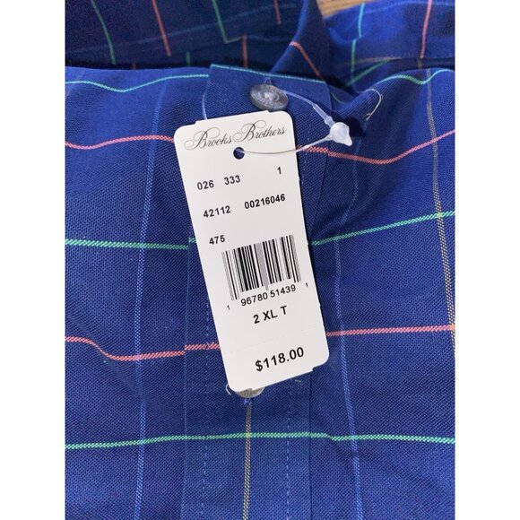 NWT Brooks Brothers Mens Navy Plaid Long Sleeve Button Front Shirt 2XLT - Picture 5 of 5